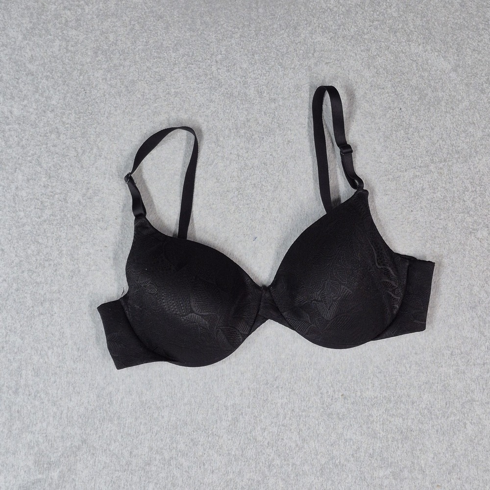 Bali Women Bra 38C Black Floral T Shirt Underwired Lace Knit Strap